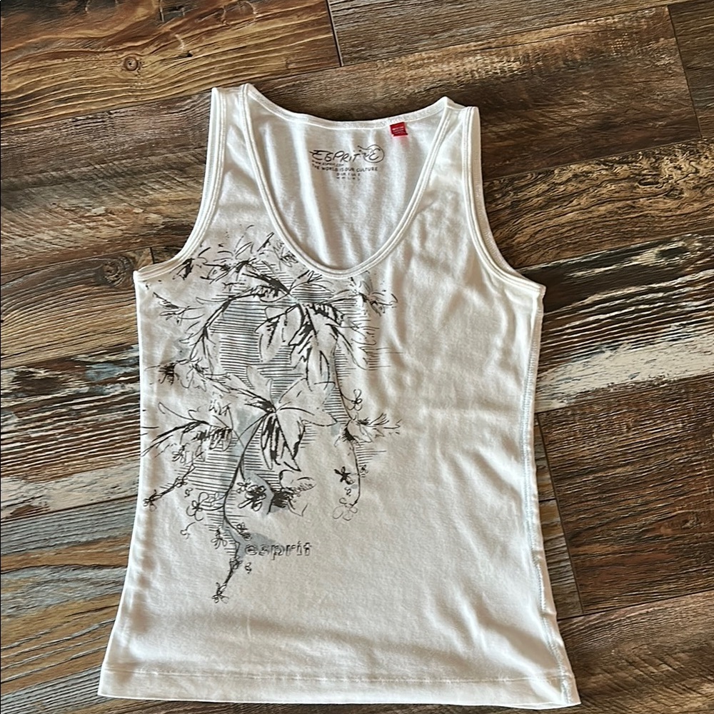 Esprit Cream Fitted Graphic Tank Top